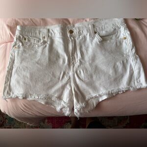 7 For All Mankind White Frayed Jean Shorts